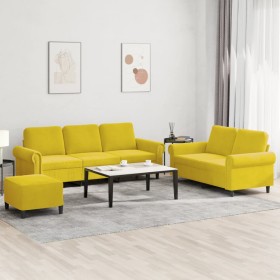 Juego de sofás con cojines 3 piezas terciopelo amarillo de , Sofás - Ref: Foro24-3202266, Precio: 572,99 €, Descuento: %