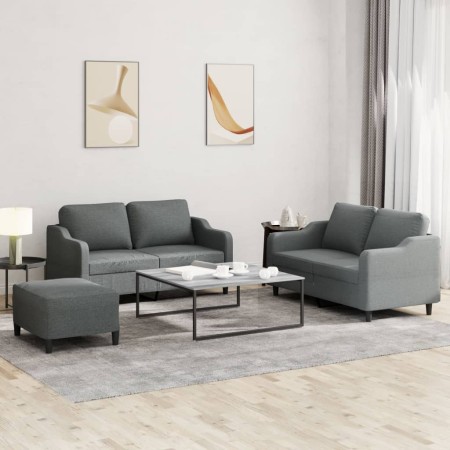 Three-piece dark gray fabric sofa set with cushions by , Sofas - Ref: Foro24-3201811, Price: 523,53 €, Discount: %