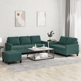 Set of sofas with 3 dark green velvet cushions by , Sofas - Ref: Foro24-3201528, Price: 563,99 €, Discount: %