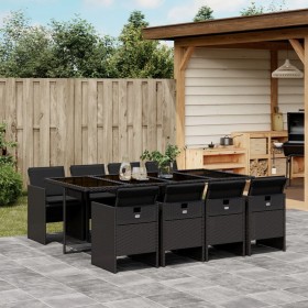 9-teiliges Garten-Esszimmerset und Kissen synthetisches Rattan schwarz von , Gartensets - Ref: Foro24-3210559, Preis: 663,99 ...