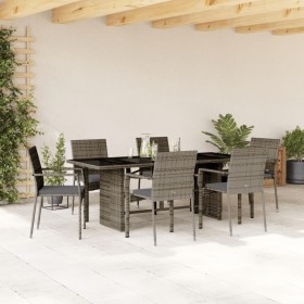 Garden dining set 7 pieces and gray synthetic rattan cushions by , Garden sets - Ref: Foro24-3213496, Price: 532,53 €, Discou...