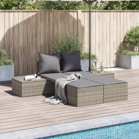 Double sun lounger with gray synthetic rattan cushions by , Loungers - Ref: Foro24-368391, Price: 277,99 €, Discount: %