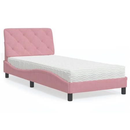 Bed with pink velvet mattress 90x200 cm by , Beds and slatted bases - Ref: Foro24-3208639, Price: 334,13 €, Discount: %