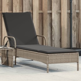 Light gray synthetic rattan sun lounger with wheels and cushion by , Loungers - Ref: Foro24-368313, Price: 167,99 €, Discount: %