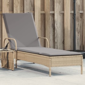 Lounger with wheels and beige synthetic rattan cushion by , Loungers - Ref: Foro24-368311, Price: 168,26 €, Discount: %