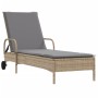 Lounger with wheels and beige synthetic rattan cushion by , Loungers - Ref: Foro24-368311, Price: 168,14 €, Discount: %