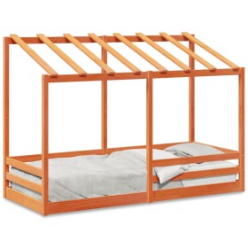 Solid wood brown children's bed canopy 75x190 cm by , Beds and slatted bases - Ref: Foro24-847011, Price: 202,99 €, Discount: %