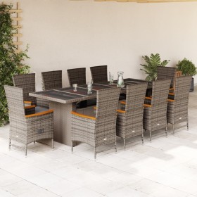 Set de comedor de jardín 11 pzas y cojines ratán sintético gris de , Conjuntos de jardín - Ref: Foro24-3277561, Precio: 1,00 ...