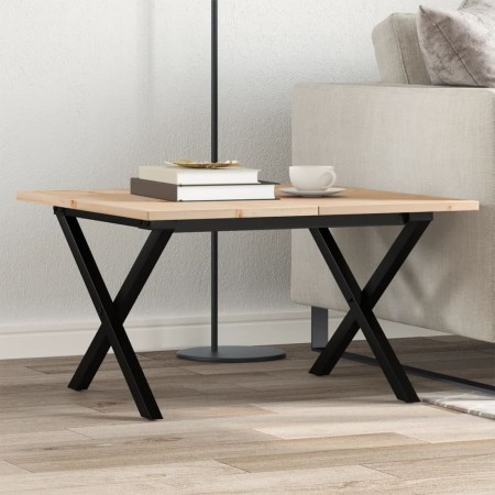 Center table with X frame made of solid pine wood and iron, measuring 70x70x40 cm. by , Coffee table - Ref: Foro24-3282683, P...