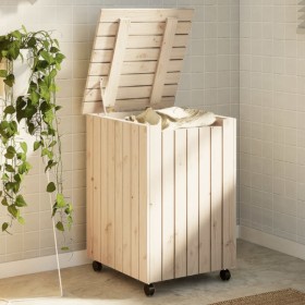 Laundry basket with wheels FROG solid pine wood 45x45x64 cm by , Laundry baskets - Ref: Foro24-4002333, Price: 73,12 €, Disco...