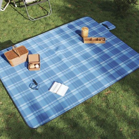 Manta de picnic plegable de cuadros terciopelo azul 200x150 cm de , Camping y senderismo - Ref: Foro24-4004203, Precio: 23,97...