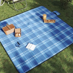 Folding blue checkered velvet picnic blanket 200x200 cm by , Camping and hiking - Ref: Foro24-4004208, Price: 31,80 €, Discou...