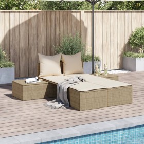 Double sun lounger with beige synthetic rattan cushions by , Loungers - Ref: Foro24-368393, Price: 306,99 €, Discount: %