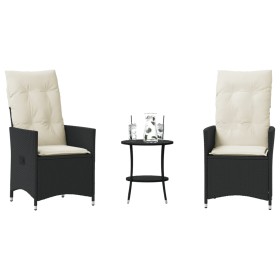 Small table and chairs with 3 black synthetic rattan cushions. by , Garden sets - Ref: Foro24-365652, Price: 253,99 €, Discou...