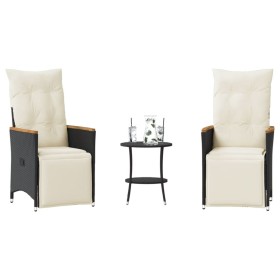 Small table and chairs with 3 black synthetic rattan cushions. by , Garden sets - Ref: Foro24-365678, Price: 285,99 €, Discou...