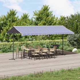 Free-standing awning, blue and white fabric and steel, 500x300 cm. by , Umbrellas - Ref: Foro24-368933, Price: 322,04 €, Disc...