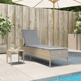 Lounger with cushion and synthetic beige rattan side table by , Loungers - Ref: Foro24-4002731, Price: 164,85 €, Discount: %