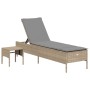 Lounger with cushion and synthetic beige rattan side table by , Loungers - Ref: Foro24-4002731, Price: 164,85 €, Discount: %