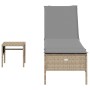 Lounger with cushion and synthetic beige rattan side table by , Loungers - Ref: Foro24-4002731, Price: 164,85 €, Discount: %