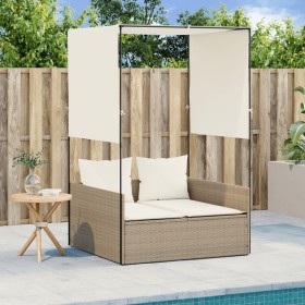 Doppel-Liegestuhl mit Dach und Vorhängen aus synthetischem Rattan in Beige. von , Liegen - Ref: Foro24-4002759, Preis: 225,99...