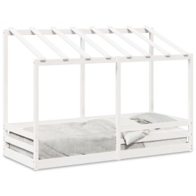 Cama infantil con techo madera maciza pino blanca 90x190 cm de , Camas y somieres - Ref: Foro24-847007, Precio: 207,99 €, Des...