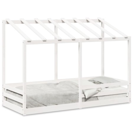 Cama infantil con techo madera maciza pino blanca 90x190 cm de , Camas y somieres - Ref: Foro24-847007, Precio: 207,99 €, Des...