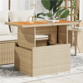 PE rattan and beige acacia wood garden table 100x55x73 cm by , Garden tables - Ref: Foro24-366065, Price: 118,99 €, Discount: %