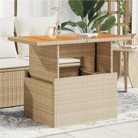 Mesa de jardín ratán PE y madera de acacia beige 100x55x73 cm de , Mesas de jardín - Ref: Foro24-366065, Precio: 121,35 €, De...