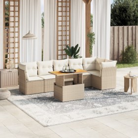 Set of 7-piece garden sofas and beige synthetic rattan cushions by , Garden sets - Ref: Foro24-3270841, Price: 583,21 €, Disc...