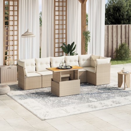 Set of 7-piece garden sofas and beige synthetic rattan cushions by , Garden sets - Ref: Foro24-3270841, Price: 576,60 €, Disc...