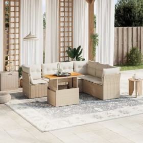 Set of 7-piece garden sofas and beige synthetic rattan cushions by , Garden sets - Ref: Foro24-3270848, Price: 571,99 €, Disc...