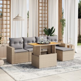 Garden sofa set with 6-piece synthetic rattan beige cushions by , Garden sets - Ref: Foro24-3271290, Price: 436,94 €, Discoun...