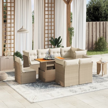 Set de sofás de jardín 9 pzas con cojines ratán sintético beige de , Conjuntos de jardín - Ref: Foro24-3270933, Precio: 662,9...