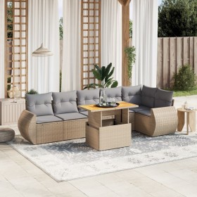 Set aus 7-teiligen Gartensofas und Kissen, synthetisches Rattan, beige von , Gartensets - Ref: Foro24-3272207, Preis: 557,27 ...