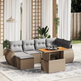 Set of 7-piece garden sofas and beige synthetic rattan cushions by , Garden sets - Ref: Foro24-3272298, Price: 534,87 €, Disc...