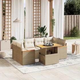 Set of 7-piece garden sofas and beige synthetic rattan cushions by , Garden sets - Ref: Foro24-3272976, Price: 603,91 €, Disc...