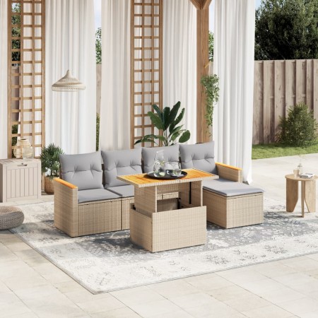 Garden sofa set with 6-piece synthetic rattan beige cushions by , Garden sets - Ref: Foro24-3273054, Price: 424,36 €, Discoun...