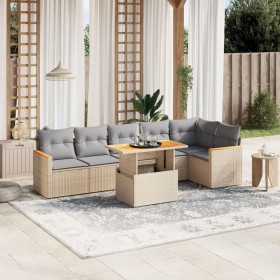 Set of 7-piece garden sofas and beige synthetic rattan cushions by , Garden sets - Ref: Foro24-3273089, Price: 524,80 €, Disc...