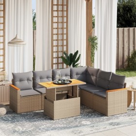 Set of 7-piece garden sofas and beige synthetic rattan cushions by , Garden sets - Ref: Foro24-3273096, Price: 537,23 €, Disc...