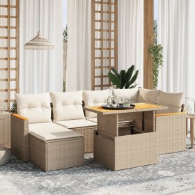 Set of 7-piece garden sofas and beige synthetic rattan cushions by , Garden sets - Ref: Foro24-3273179, Price: 621,37 €, Disc...