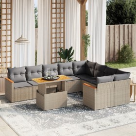 Garden sofa set with beige cushions, 10 pieces, synthetic rattan by , Garden sets - Ref: Foro24-3273236, Price: 703,66 €, Dis...