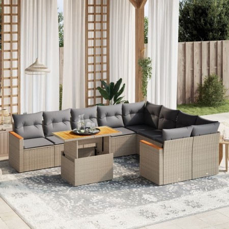 Garden sofa set with beige cushions, 10 pieces, synthetic rattan by , Garden sets - Ref: Foro24-3273236, Price: 693,87 €, Dis...