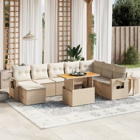 Set de sofás de jardín 9 pzas con cojines ratán sintético beige de , Conjuntos de jardín - Ref: Foro24-3271891, Precio: 745,9...