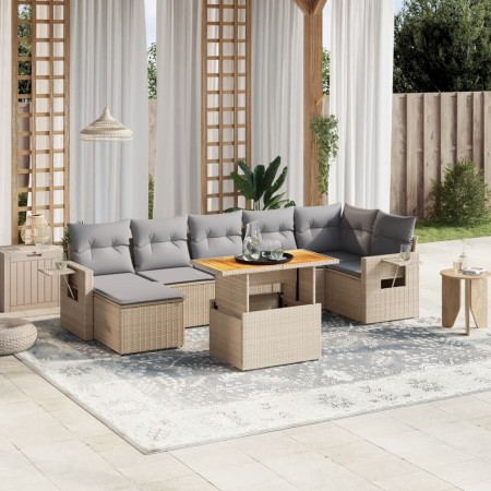 Garden sofa set with beige cushions, 8 pieces, PE rattan by , Garden sets - Ref: Foro24-3271864, Price: 574,81 €, Discount: %