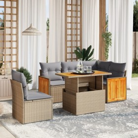 Garden sofa set with 6-piece synthetic rattan beige cushions by , Garden sets - Ref: Foro24-3273964, Price: 473,99 €, Discoun...