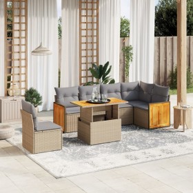 Set of 7-piece garden sofas and beige synthetic rattan cushions by , Garden sets - Ref: Foro24-3273985, Price: 539,99 €, Disc...