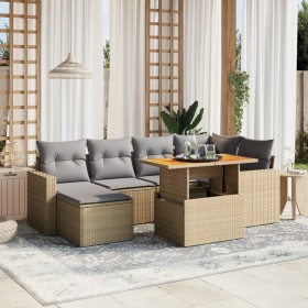 Set of 7-piece garden sofas and beige synthetic rattan cushions by , Garden sets - Ref: Foro24-3275593, Price: 528,07 €, Disc...