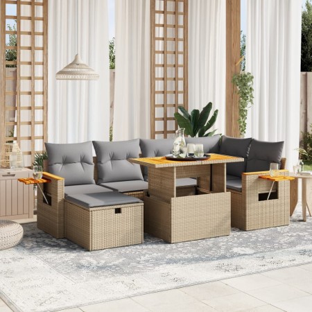 Set aus 7-teiligen Gartensofas und Kissen, synthetisches Rattan, beige von , Gartensets - Ref: Foro24-3276146, Preis: 550,07 ...