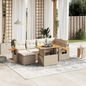 Set of 7-piece garden sofas and beige synthetic rattan cushions by , Garden sets - Ref: Foro24-3273620, Price: 692,83 €, Disc...