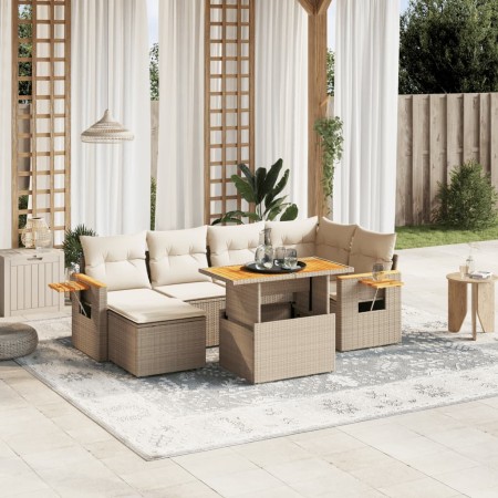 Set of 7-piece garden sofas and beige synthetic rattan cushions by , Garden sets - Ref: Foro24-3273620, Price: 676,99 €, Disc...